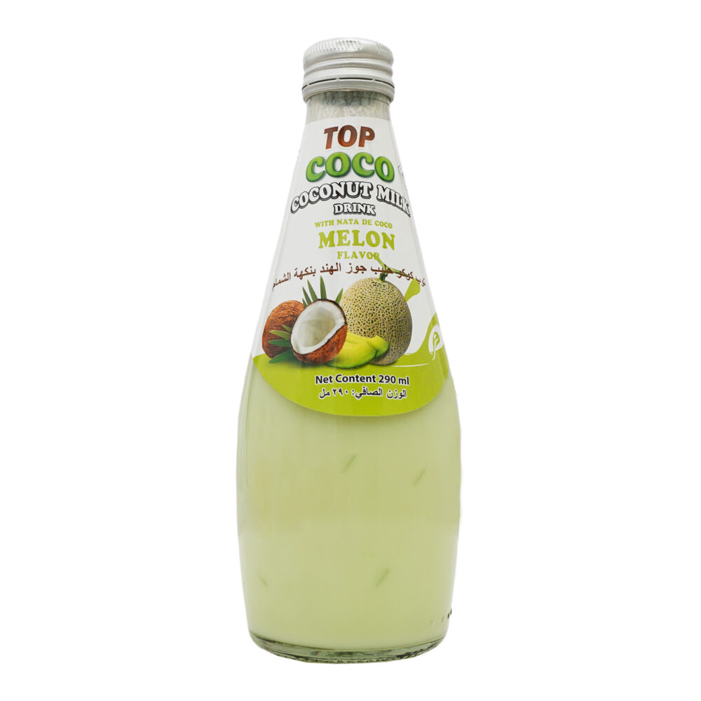 Coconut milk flavored with melon with coconut pieces