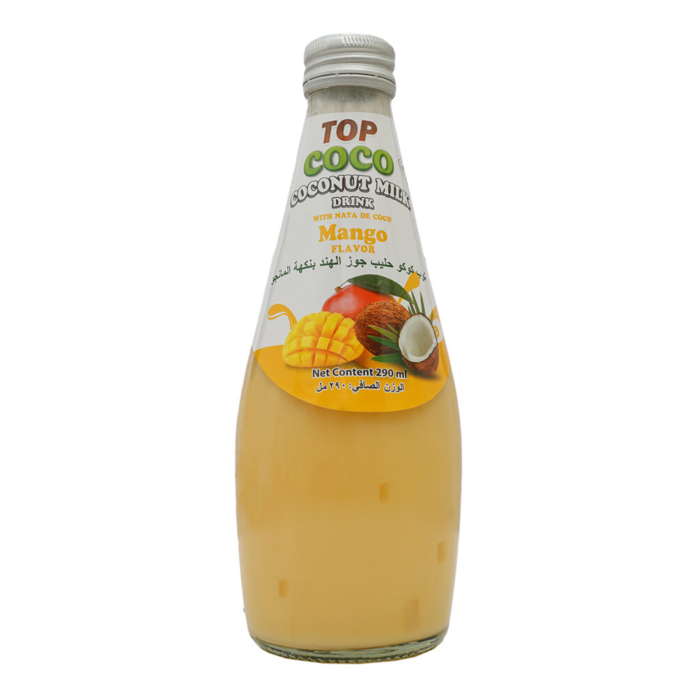 Coconut milk flavored with mango with coconut pieces