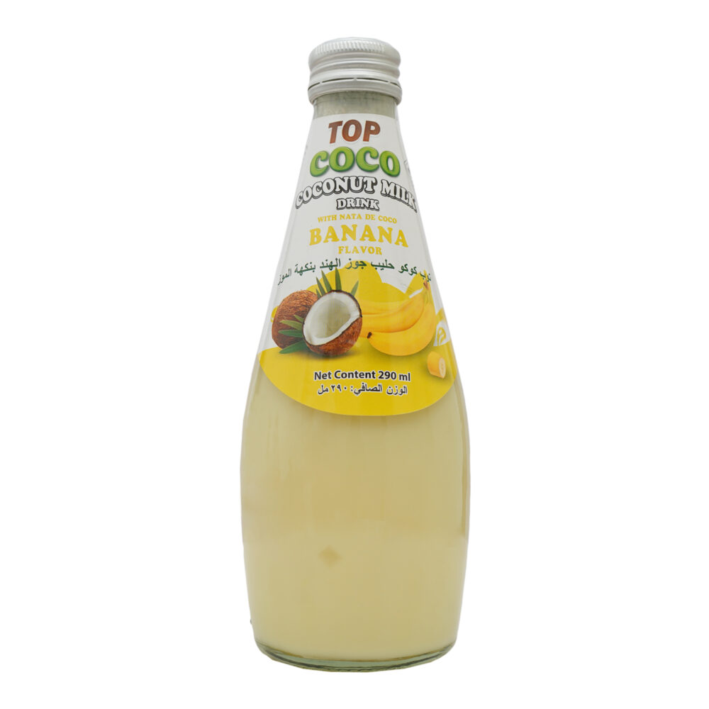 Coconut milk flavored with banana with coconut pieces